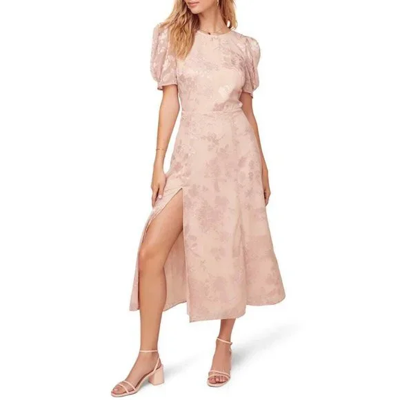 Monarch Floral Jacquard Midi Dress in Rose_Gold/Gold Size Large by Astr The Label